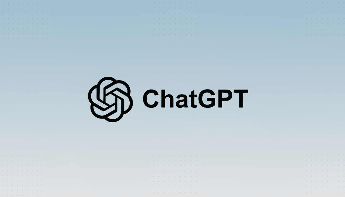 The ChatGPT logo, featuring a stylized black knot-like icon to the left of the word ChatGPT in black text, set against a professional light blue gradient background with subtle dot patterns.