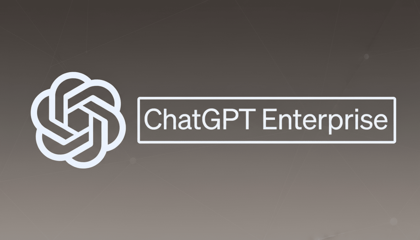 The ChatGPT Enterprise logo and text on a professional flat design background with soft patterns.
