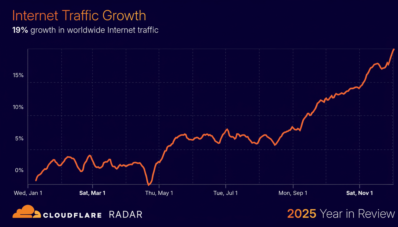Cloudflare network map showing 19% growth in global internet traffic