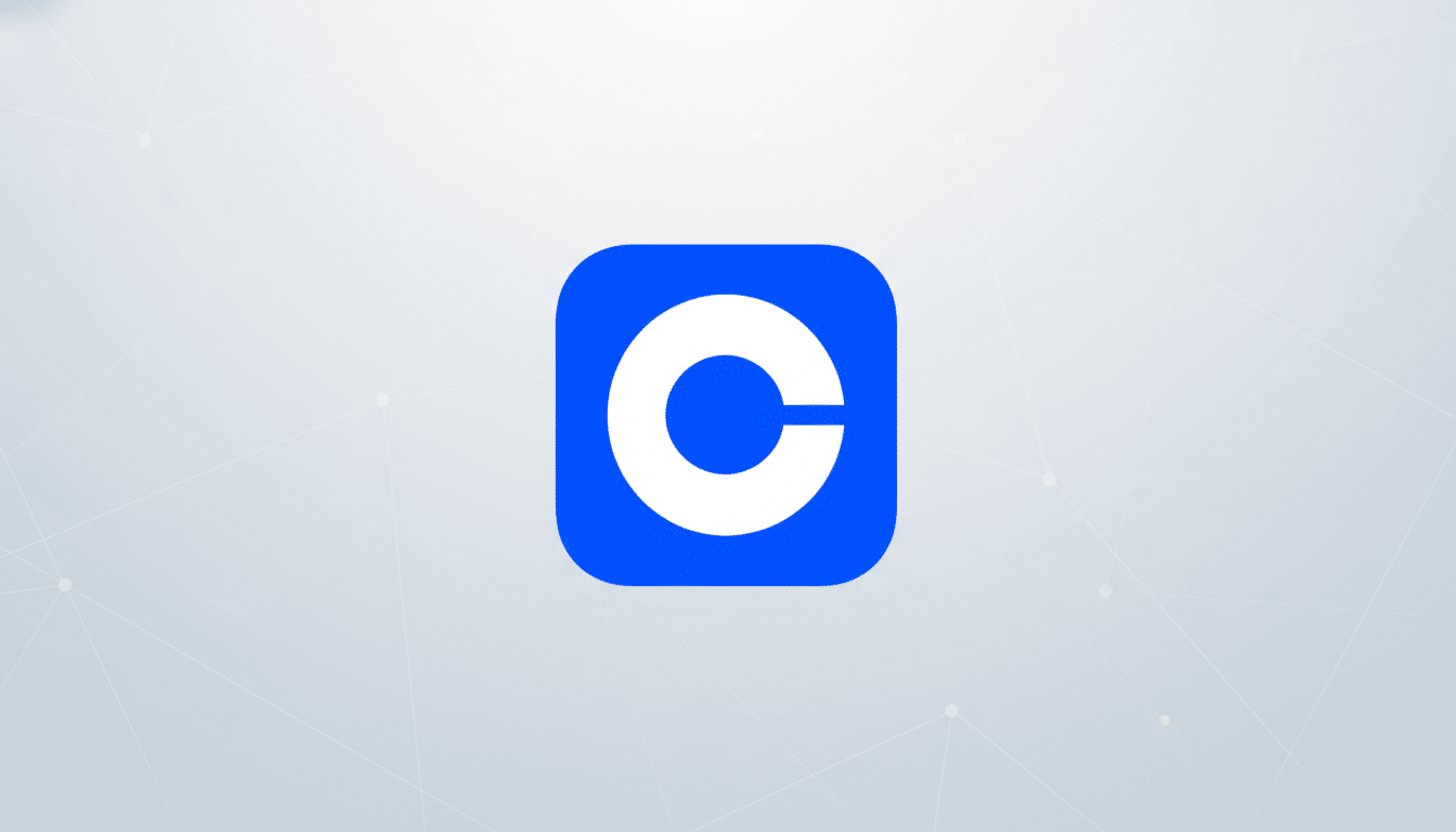 A blue square icon with rounded corners, featuring a white stylized letter C in the center, set against a light gray background with subtle geometric patterns.