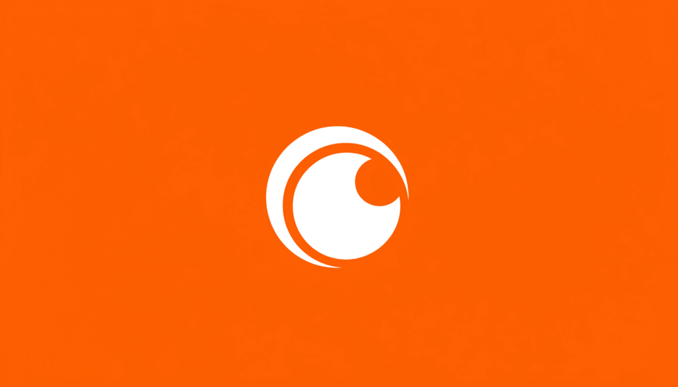 The Crunchyroll logo, a white stylized eye shape with a curved line above it, centered on a vibrant orange background, resized to a 16:9 aspect ratio.