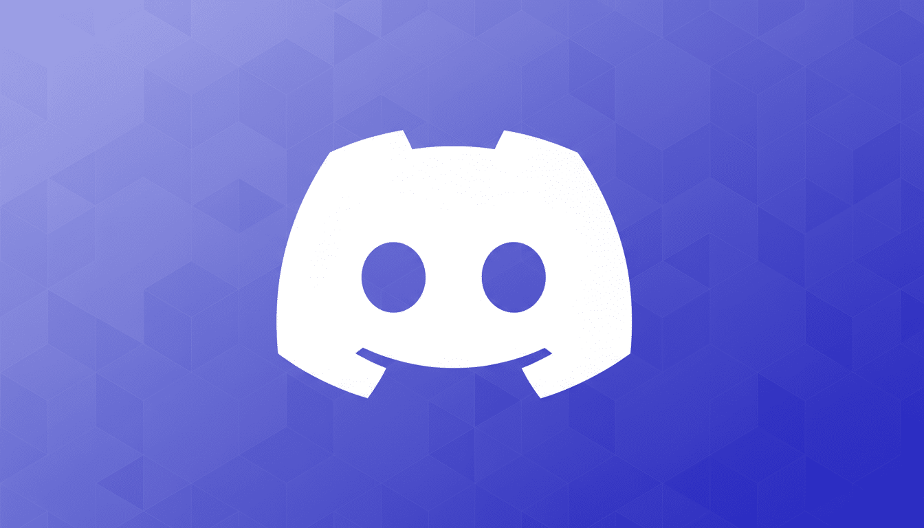 The Discord logo, a white game controller-like icon with two large circles for eyes and a curved line for a mouth, centered on a professional 16:9 aspect ratio background with a soft purple gradient and subtle geometric patterns.
