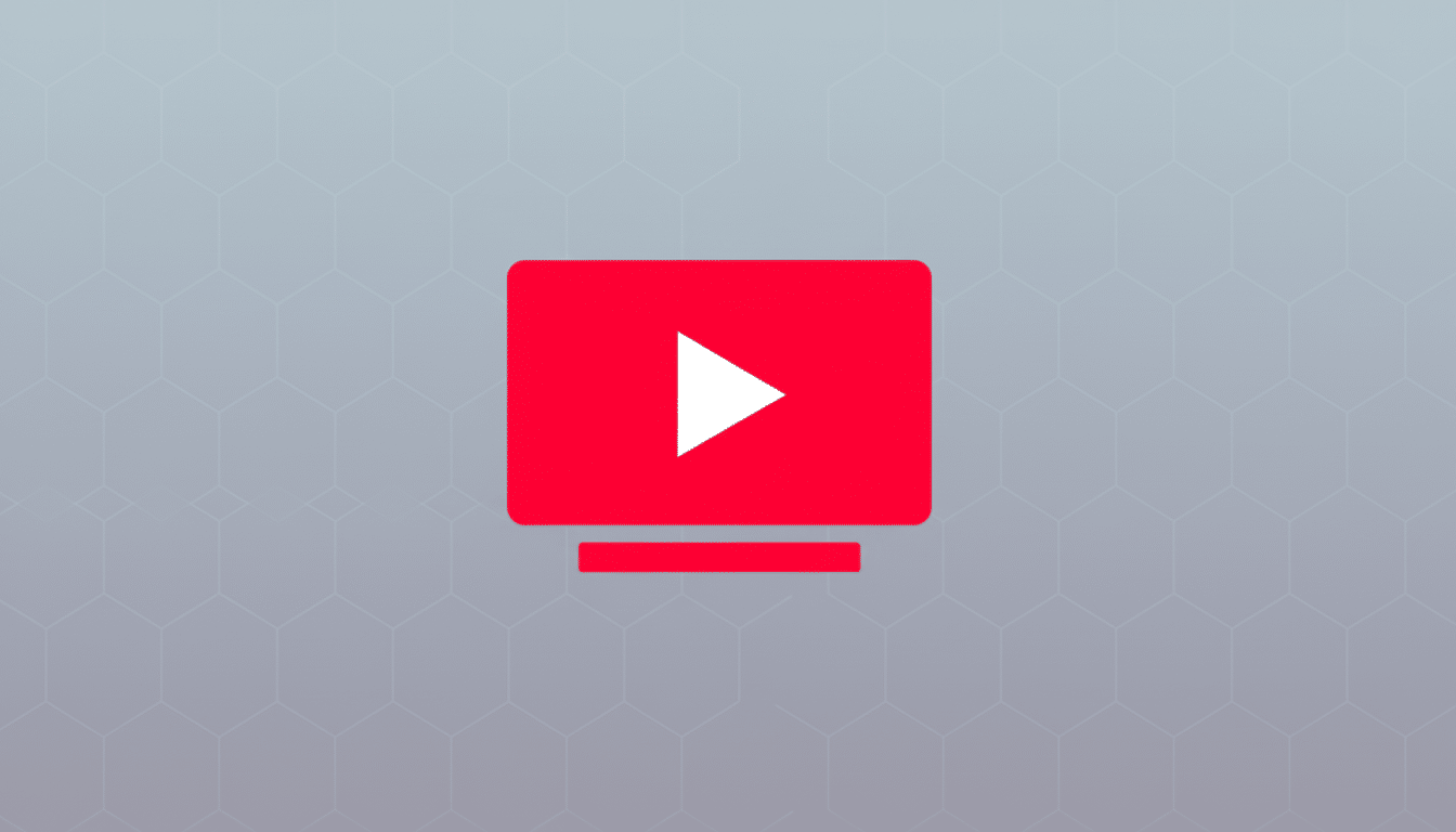 A red YouTube TV icon with a white play button on a gray background with a subtle hexagonal pattern.