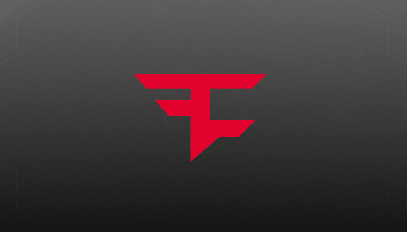 The FaZe Clan logo, a stylized red F and C intertwined, centered on a dark gray background with subtle geometric patterns.