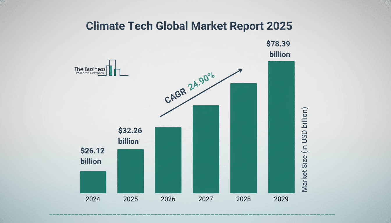 Climate tech forecast: wind turbines, solar panels and investment trends chart