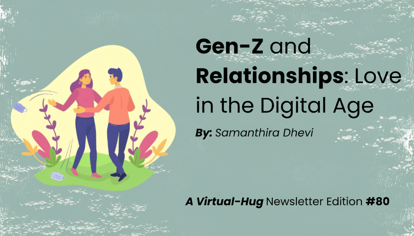 An image with the title Gen-Z and Relationships: Love in the Digital Age and a cartoon illustration of a man and a woman dancing.