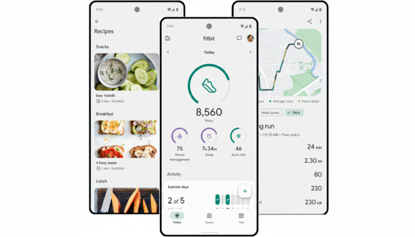 Google AI trainer guiding workouts with smartphone app and smartwatch tracking