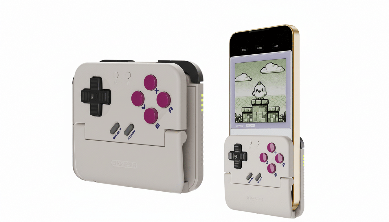 GameSir Pocket 1 clip-on phone controller attached to a smartphone for mobile gaming