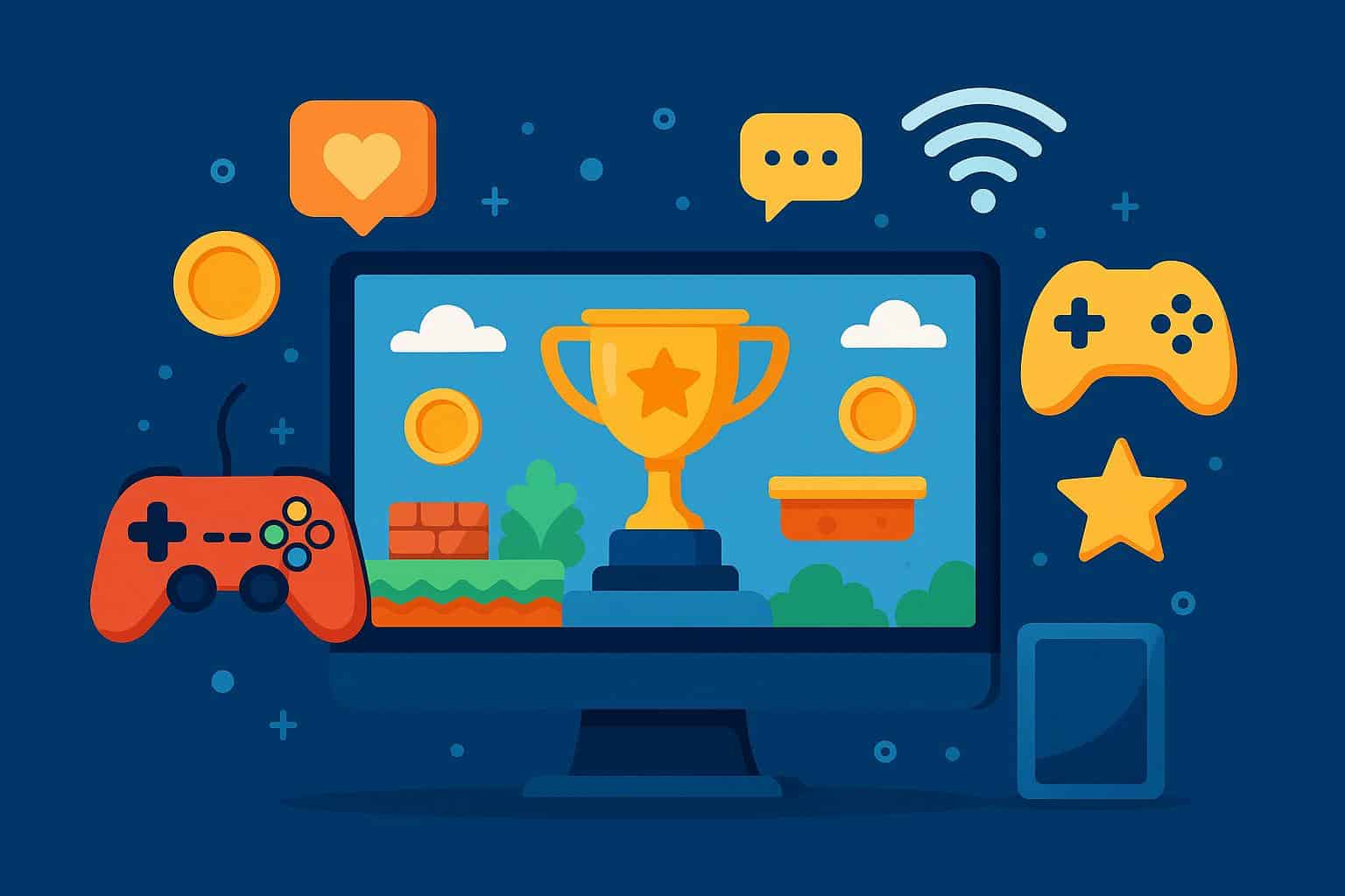 Colorful digital gaming interface showcasing popular online games and multiplayer gaming platforms