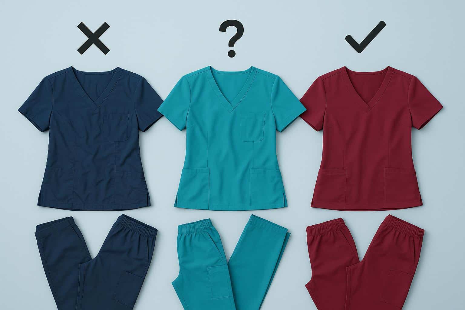 Nurse uniforms displayed with various styles and colors highlighting common selection mistakes
