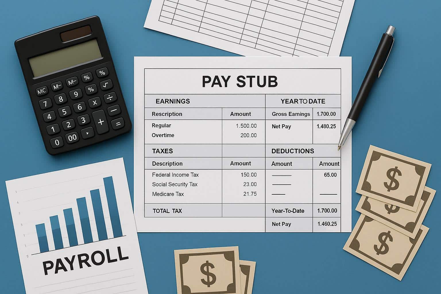 Digital pay stub template illustrating standardized payroll reporting for businesses