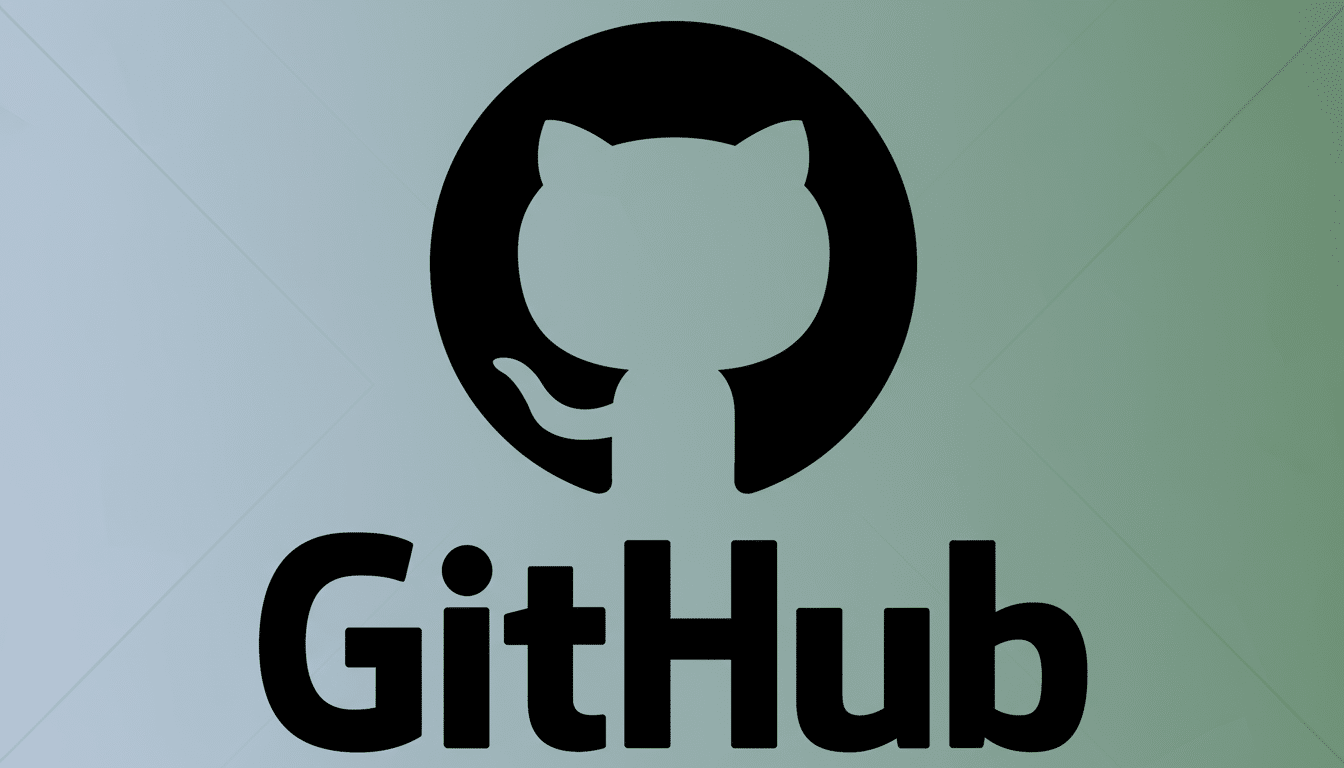 The GitHub logo, featuring a black octocat icon above the word GitHub, presented on a professional 16:9 aspect ratio background with a subtle gradient from light blue to green and a faint geometric pattern.