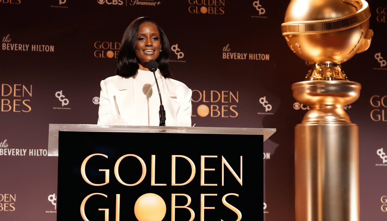 Golden Globes nominations highlights featuring Golden Globe statuette close-up