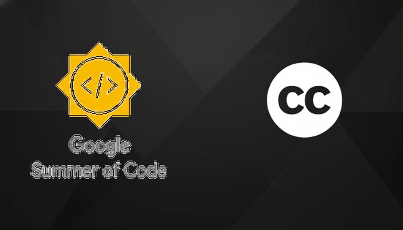 The Google Summer of Code logo and the Creative Commons logo on a dark grey background with subtle geometric patterns.