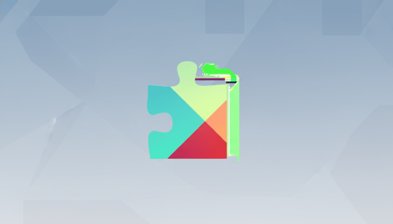 A puzzle piece icon with the Google Play Store logo colors, set against a professional light blue background with subtle geometric patterns.
