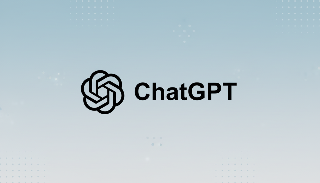 The ChatGPT logo, featuring a stylized black knot icon to the left of the word ChatGPT in black text, set against a professional light blue gradient background with subtle, soft dot patterns.