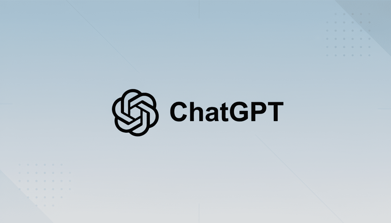 The ChatGPT logo, featuring a stylized black knot-like icon to the left of the word ChatGPT in black text, set against a professional light blue gradient background with subtle geometric patterns.