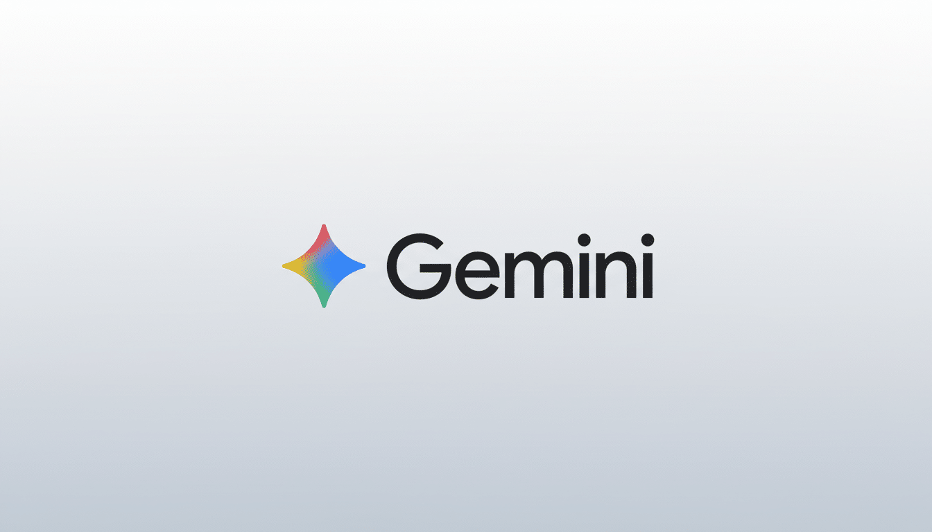 The Gemini logo, featuring a colorful, four-pointed star icon to the left of the word Gemini in black text, set against a subtle light gray gradient background.