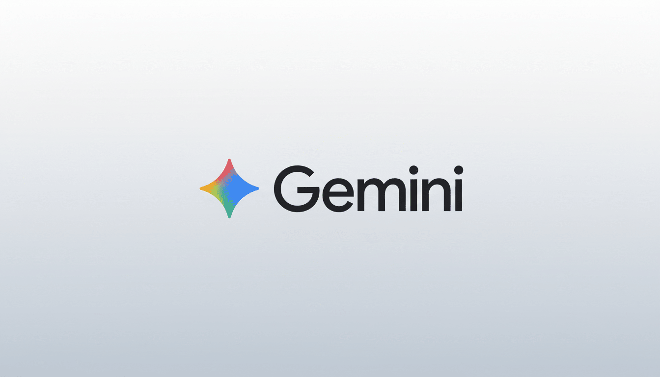 The Gemini logo, featuring a colorful, four-pointed star icon to the left of the word Gemini in black text, set against a subtle light gray gradient background.