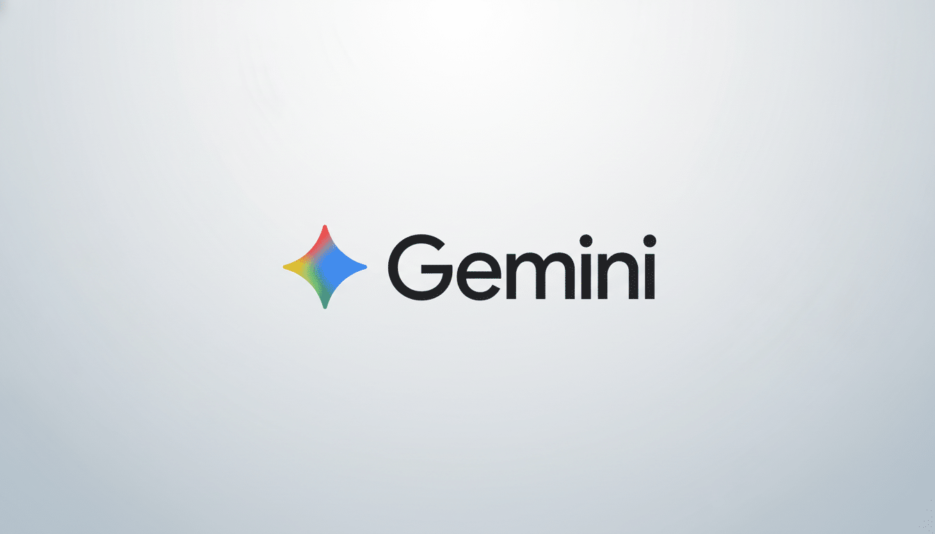 The Gemini logo, featuring a colorful, four-pointed star icon to the left of the word Gemini in black text, set against a professional light gray background with a subtle gradient.