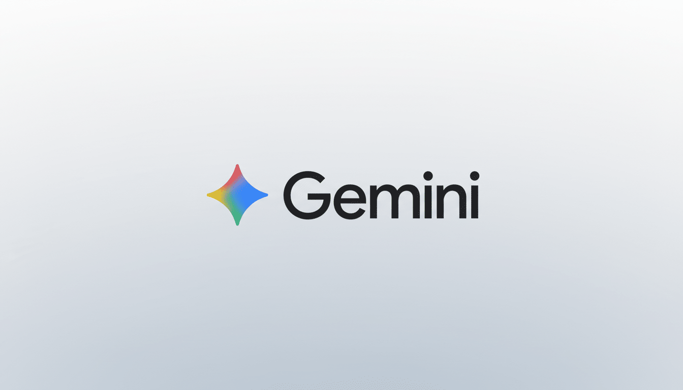 The Gemini logo, featuring a colorful, four-pointed star icon to the left of the word Gemini in black text, presented on a professional flat design background with a subtle light gray gradient.