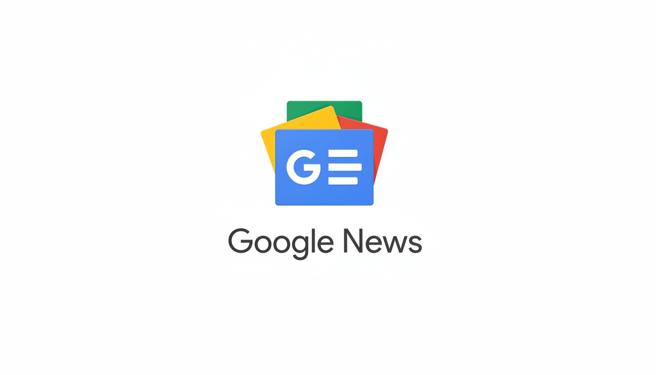The Google News logo, featuring a stylized stack of colorful news cards with a white G and three horizontal lines on the top blue card, centered above the text Google News on a white background.