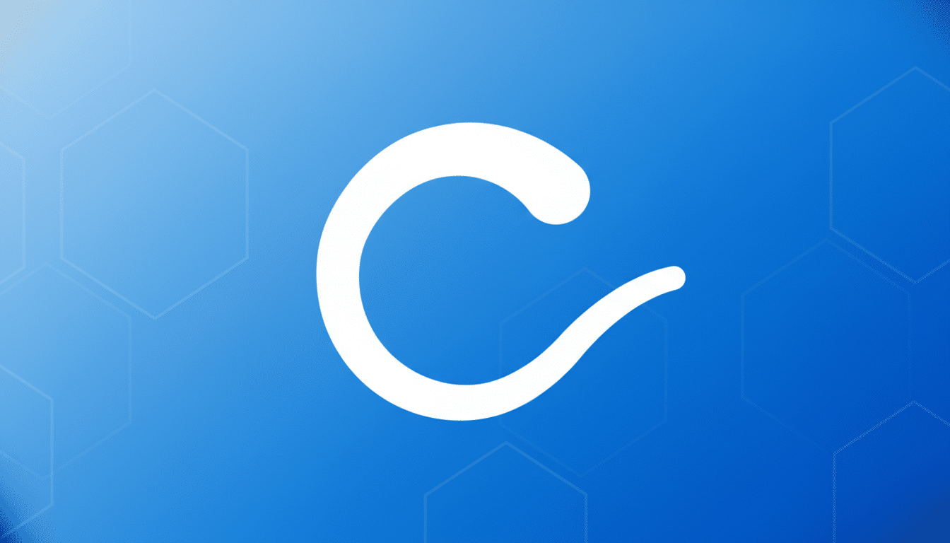 A white, stylized letter C on a blue background with subtle hexagonal patterns and a gradient.