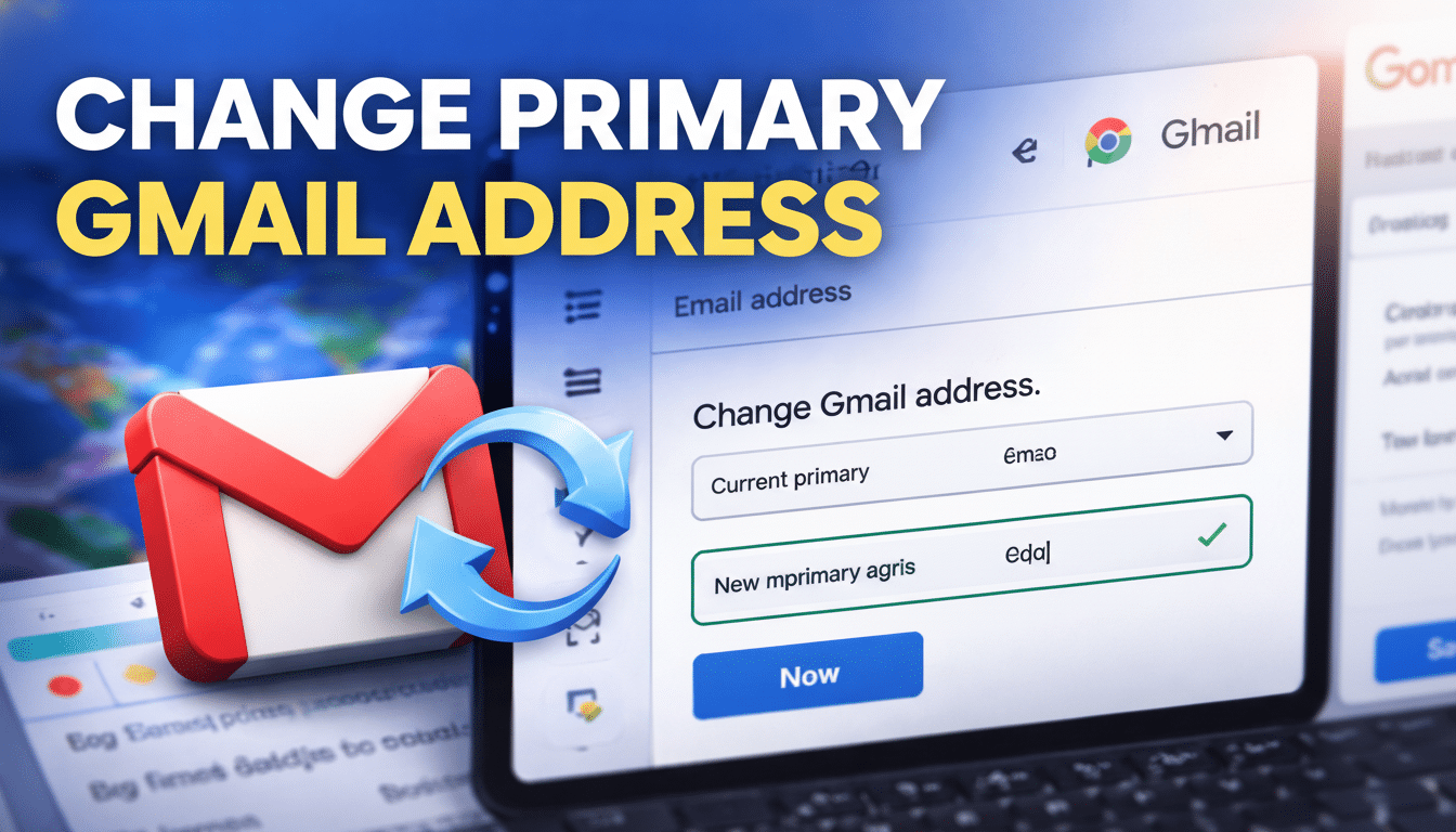 Google Gmail logo with update notification about rolling out address changes