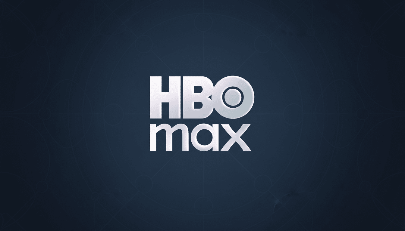 The HBO Max logo, featuring HBO in large, stylized white capital letters above max in smaller, similar white letters, set against a professional dark blue background with subtle geometric patterns.