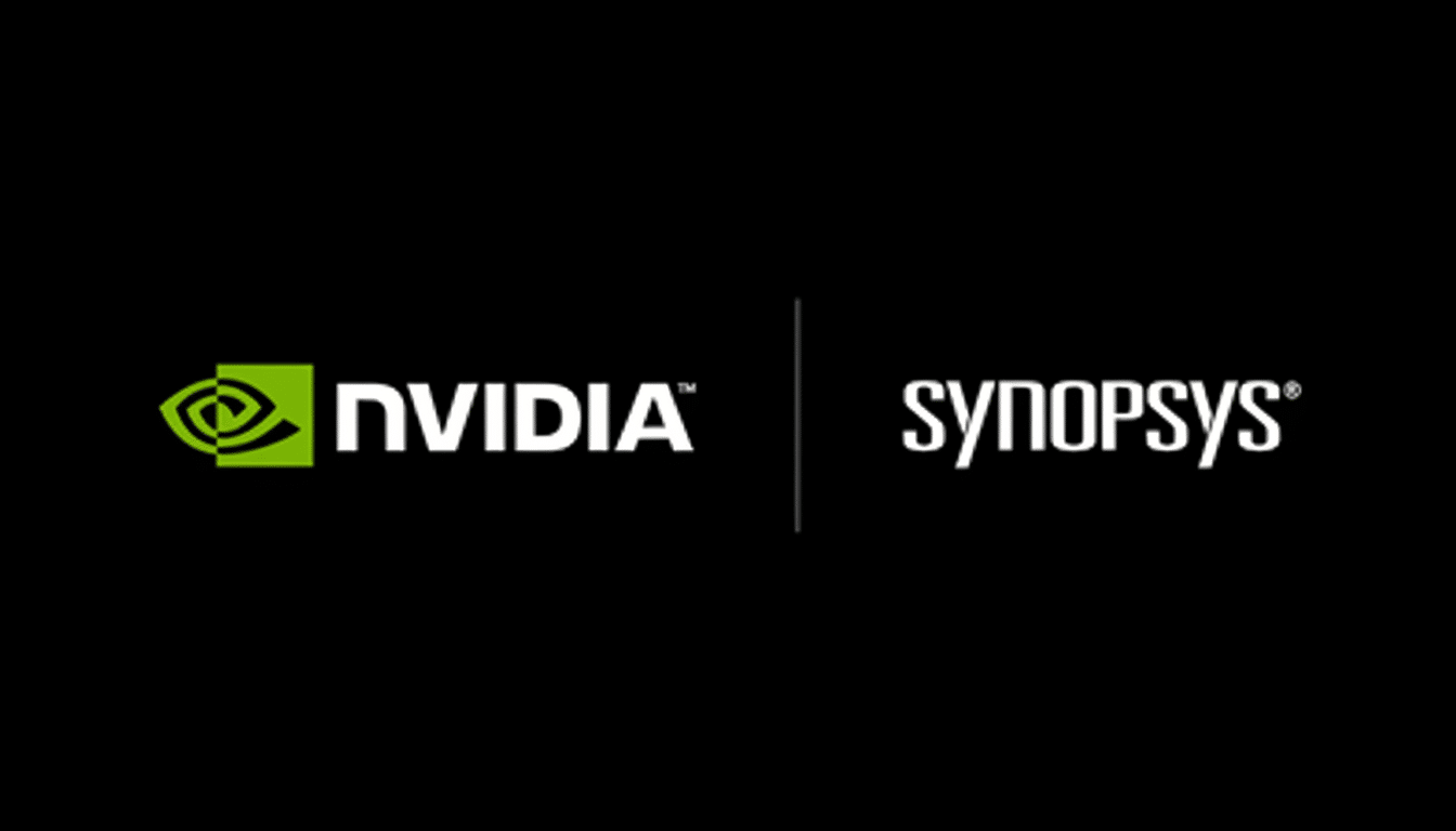 The NVIDIA and Synopsys logos are displayed side-by-side on a black background, separated by a thin vertical line.