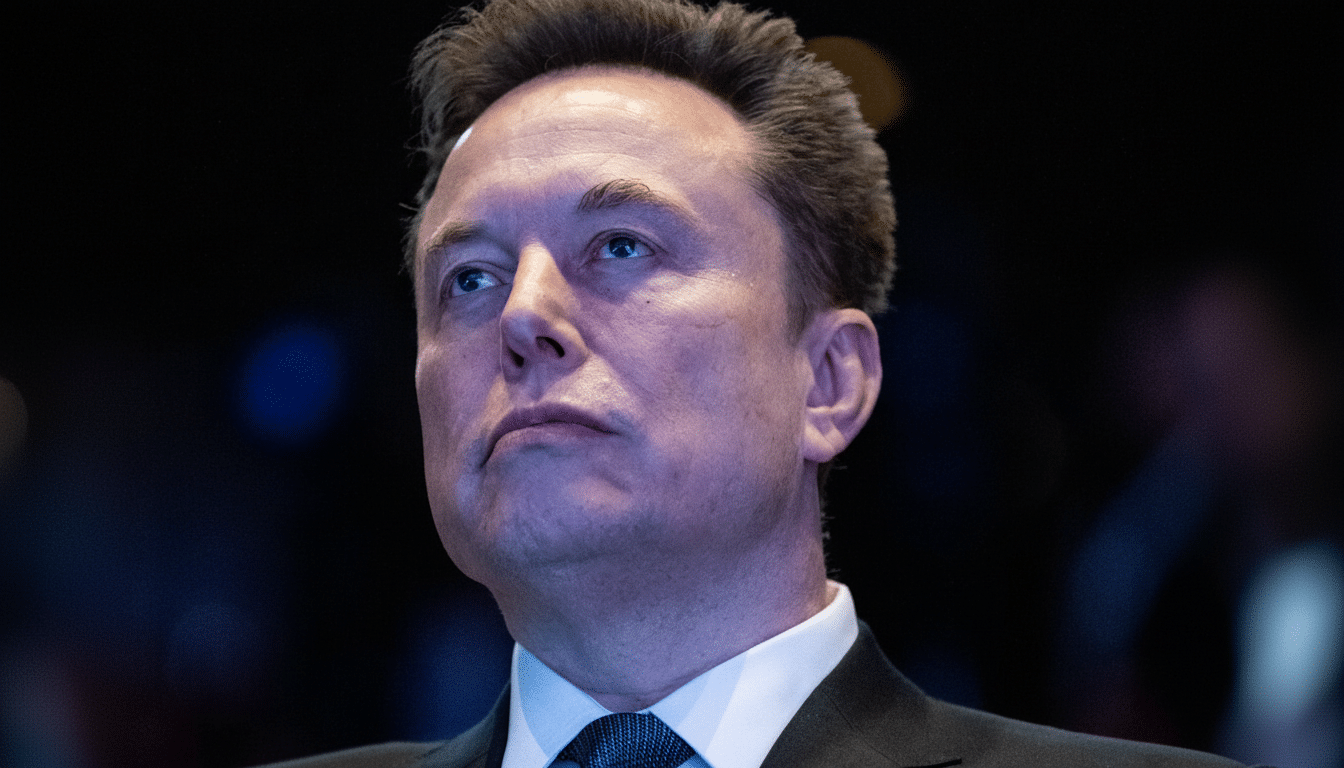 A professional headshot of Elon Musk, resized to a 16:9 aspect ratio, maintaining the original background.