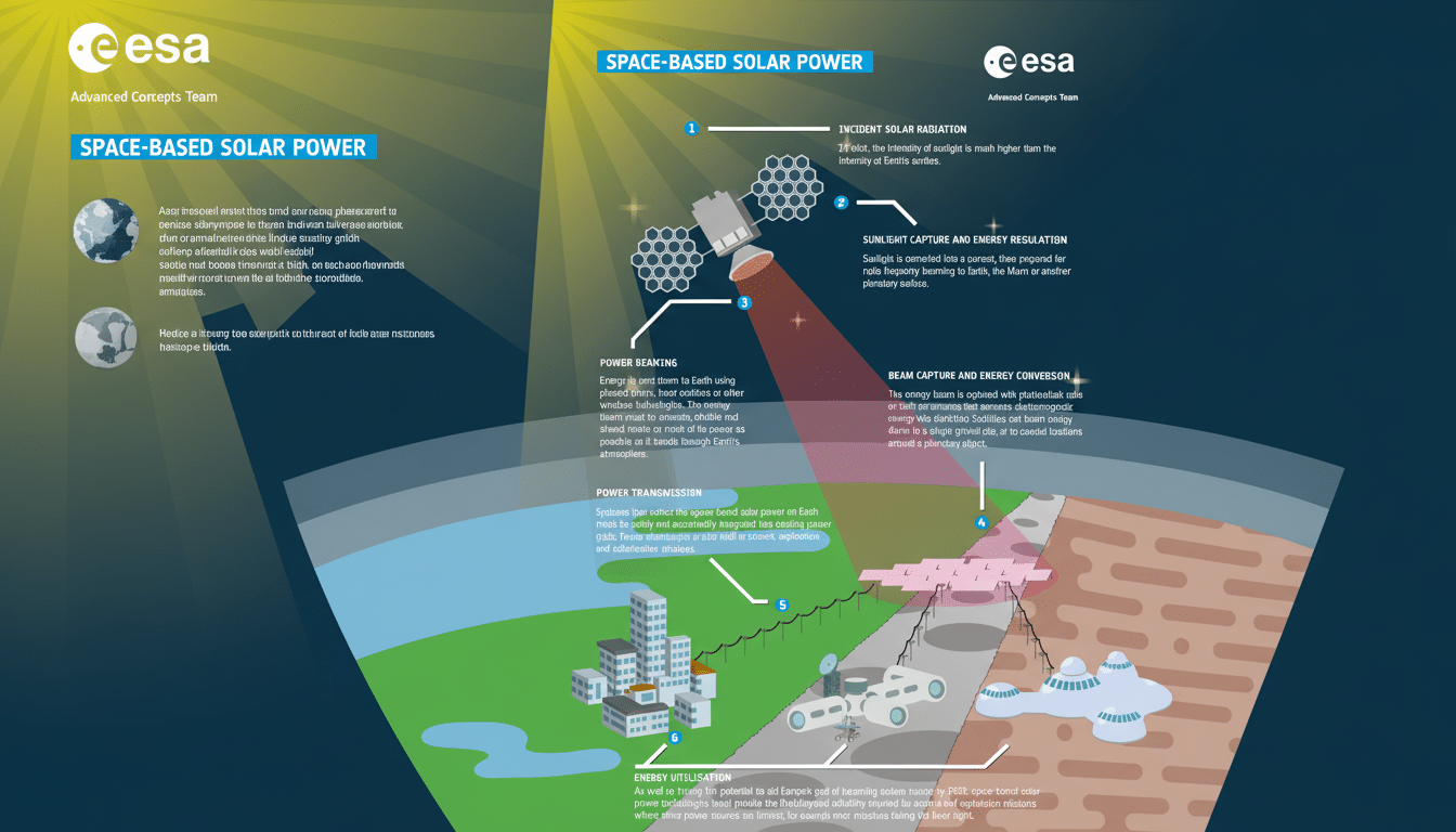 Overview Energy space power plan: satellite beaming energy to solar farms on Earth
