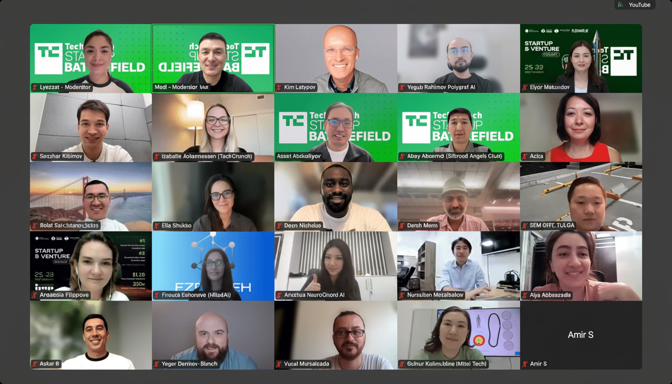 A screenshot of a video conference call with multiple participants in a grid layout.