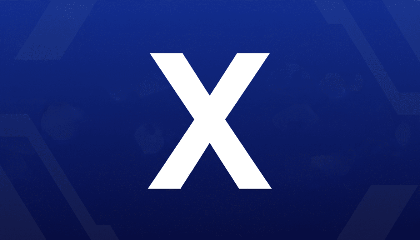 A white letter X centered on a dark blue background with subtle, abstract patterns and soft gradients, resized to a 16:9 aspect ratio.