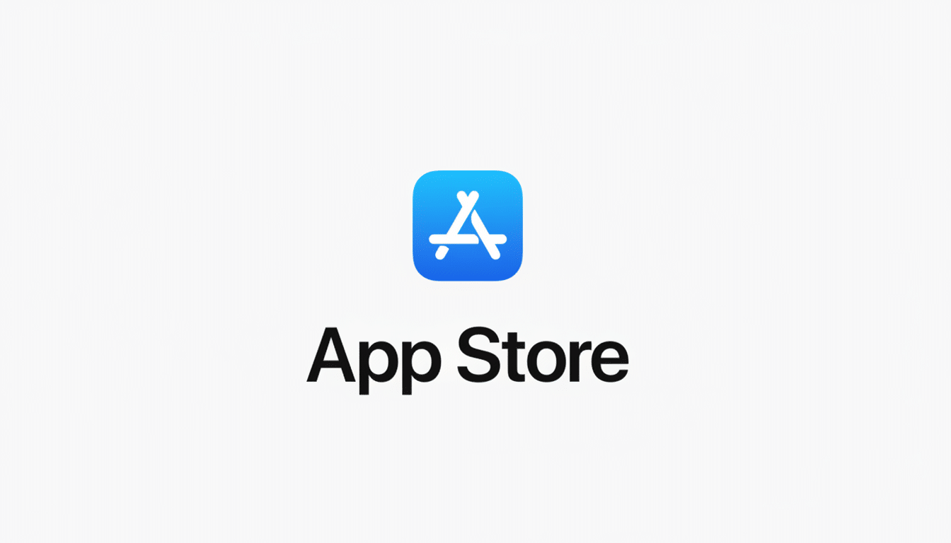 The App Store logo and text on a white background, resized to a 16:9 aspect ratio.