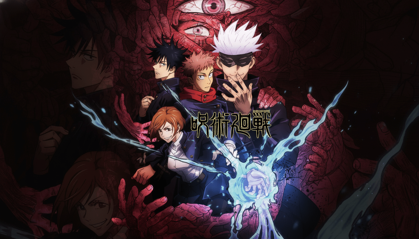 Jujutsu Kaisen tribute with candles, manga volume, and Christmas lights