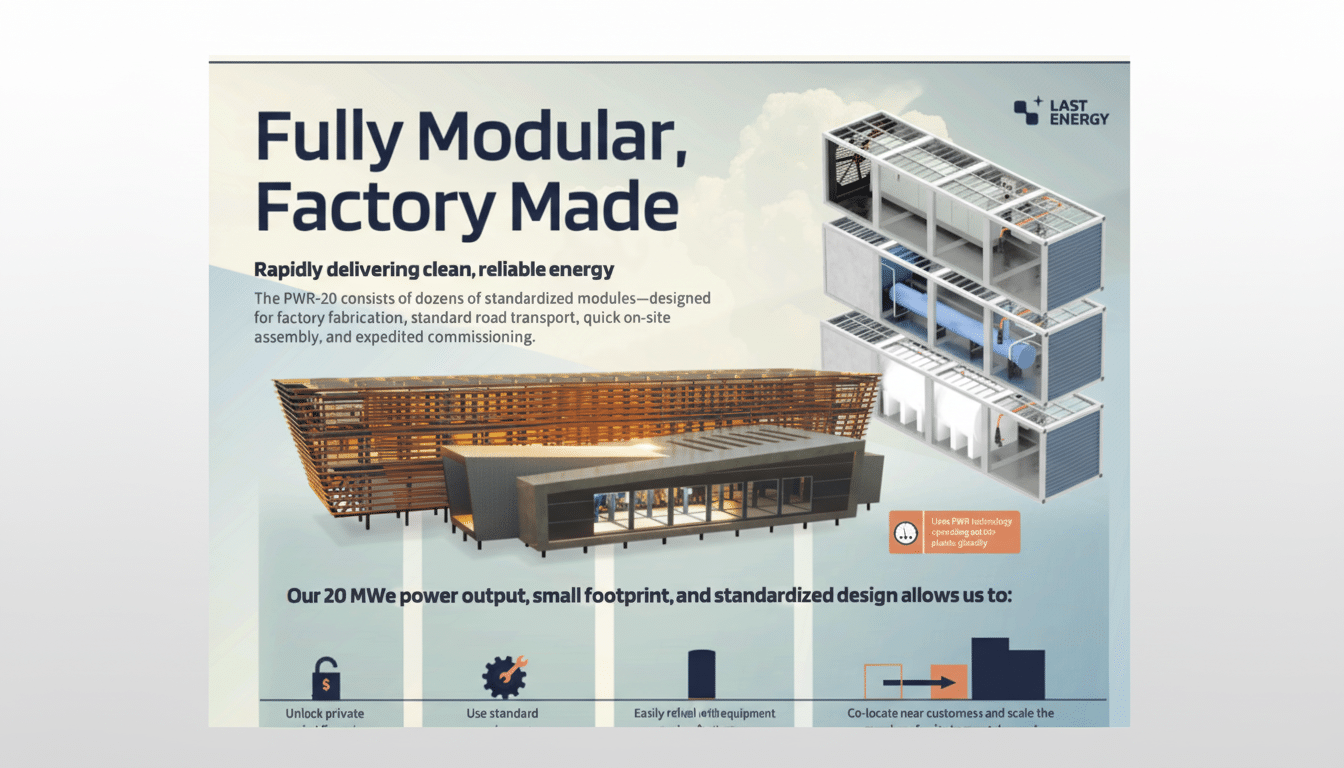 A professionally enhanced image of a modular factory design, resized to a 16:9 aspect ratio, with a clean, professional background.
