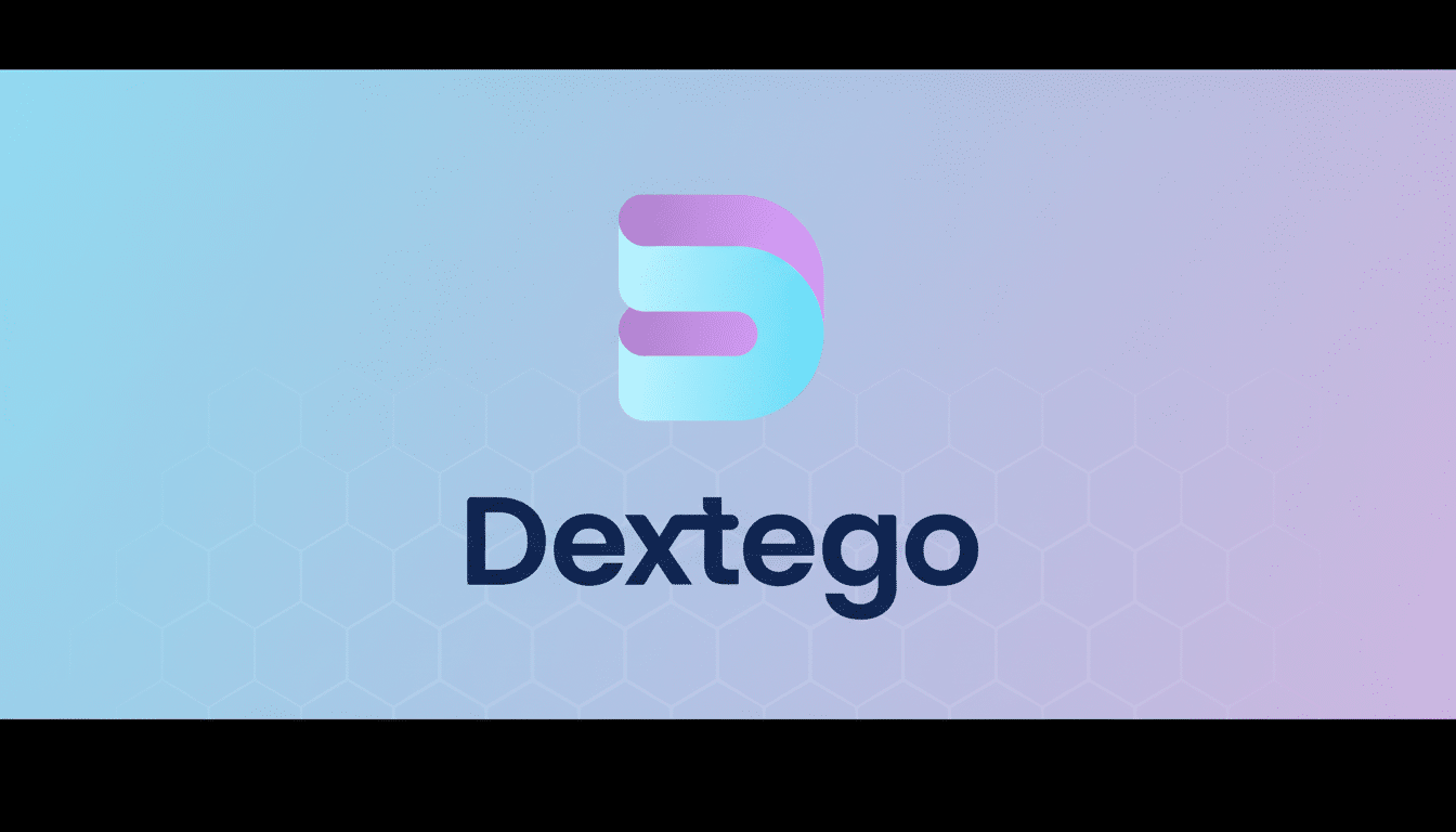 The Dexttego logo, featuring a stylized D in purple and light blue above the word Dexttego in dark blue, presented on a professional 16:9 aspect ratio background with a soft gradient from light blue to purple and a subtle hexagonal pattern.