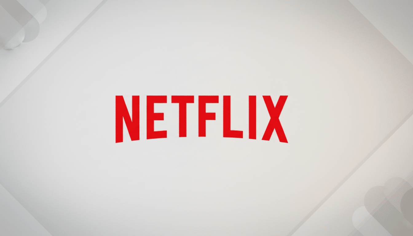 The Netflix logo in red text on a light gray background with subtle, abstract white patterns in the corners.