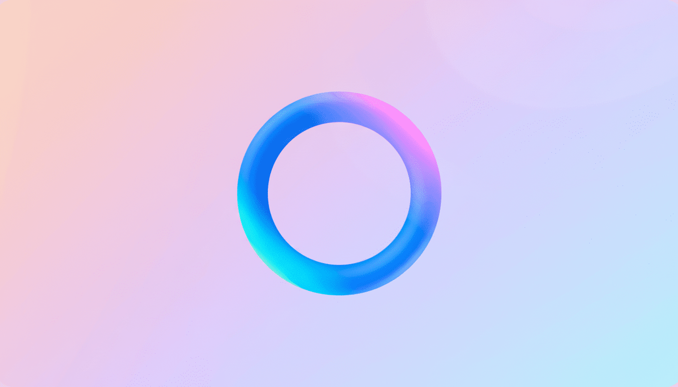 A vibrant, gradient-colored ring in shades of blue, pink, and purple, centered against a soft, pastel background with subtle color transitions.