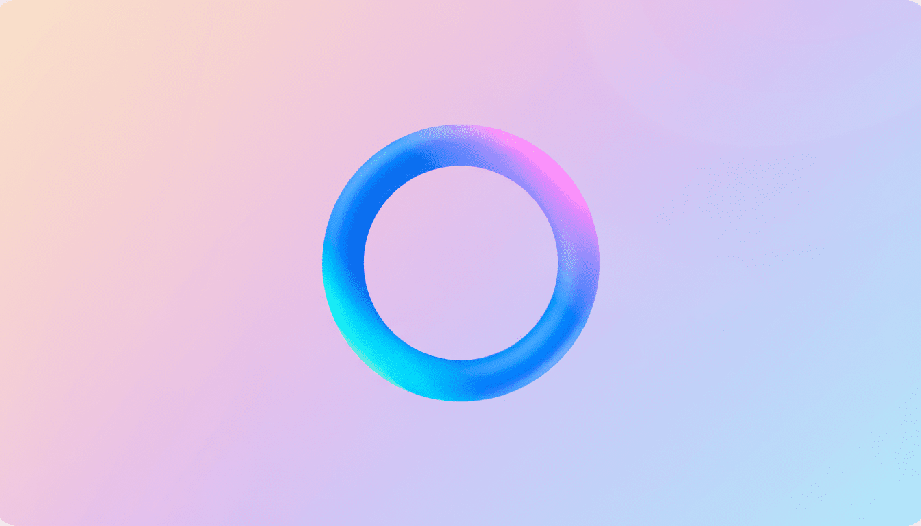 A vibrant, gradient-colored ring in shades of blue, pink, and purple, centered against a soft, pastel background.