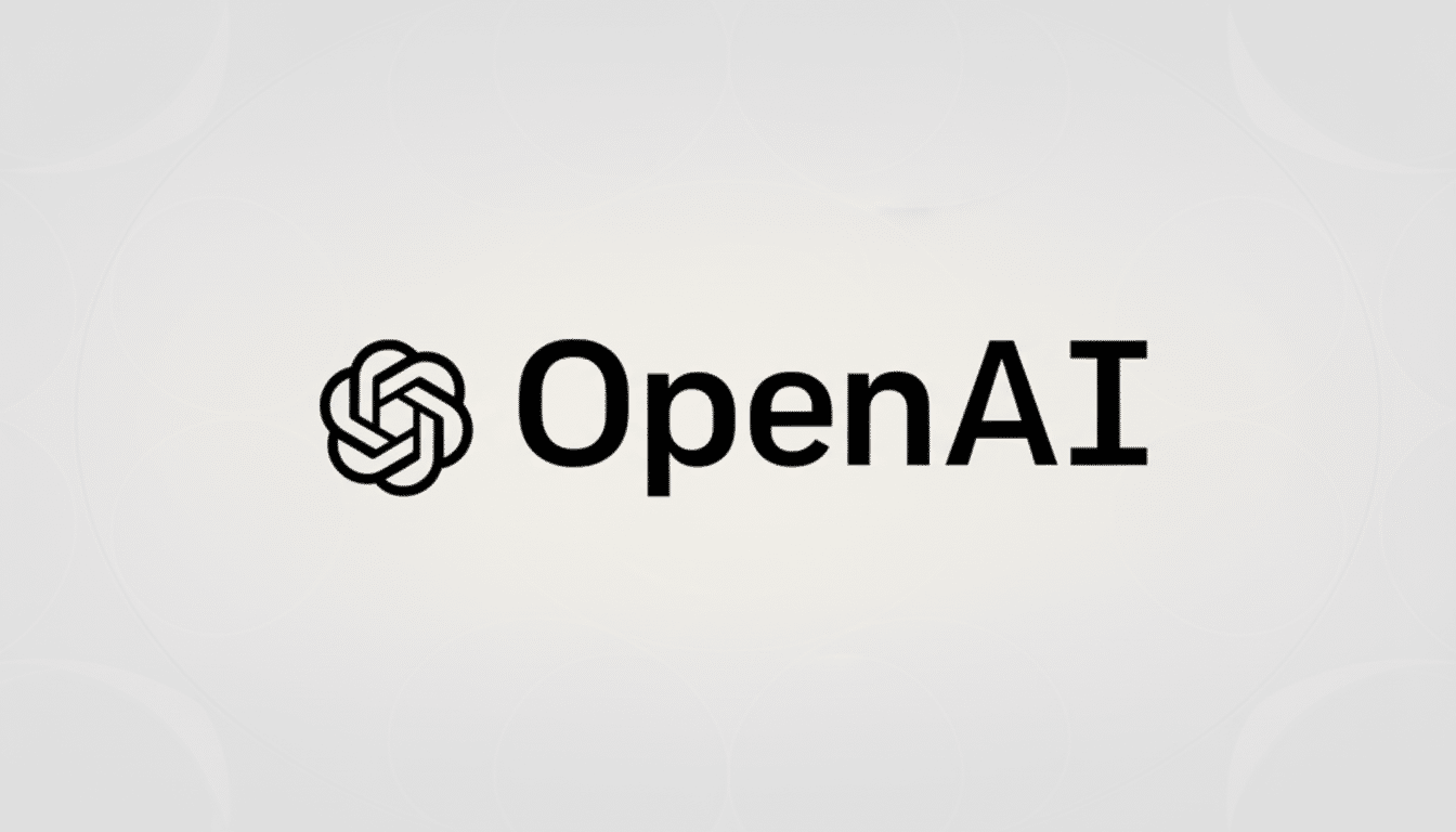 The OpenAI logo, featuring a stylized black knot-like icon to the left of the word OpenAI in black text, set against a light gray background with subtle, soft circular patterns.