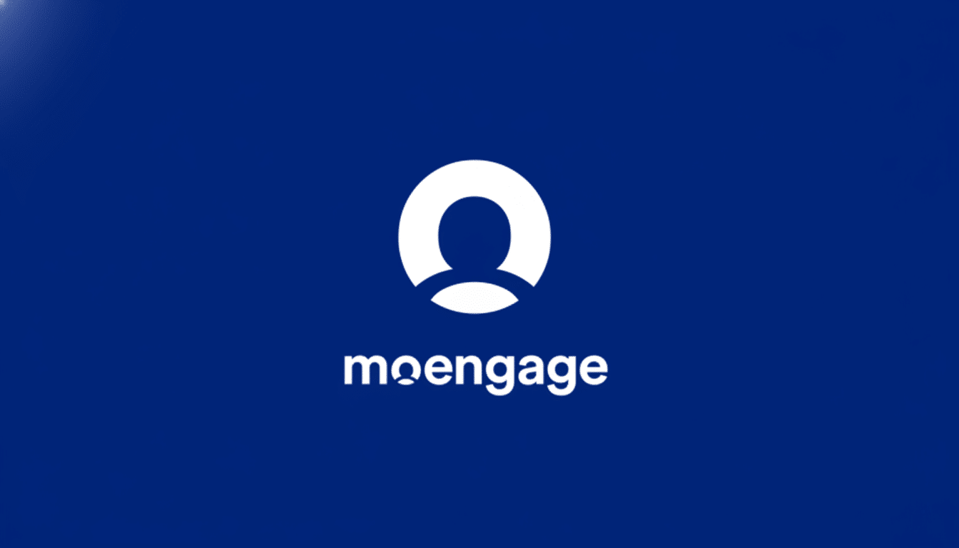 The MoEngage logo, featuring a white stylized person icon within a circle above the word moengage in white lowercase letters, all set against a solid blue background, resized to a 16:9 aspect ratio.