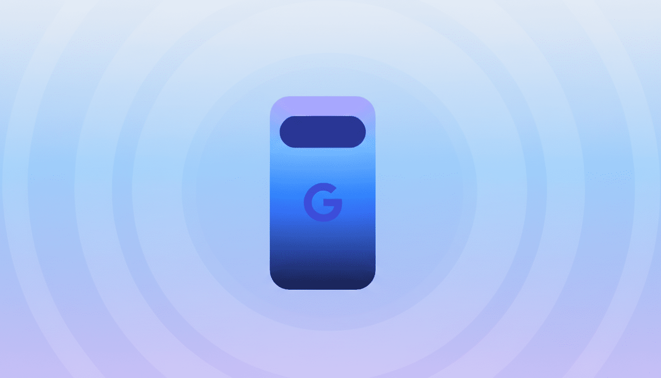 A blue and purple gradient Google trash can icon on a light blue background with subtle circular patterns.
