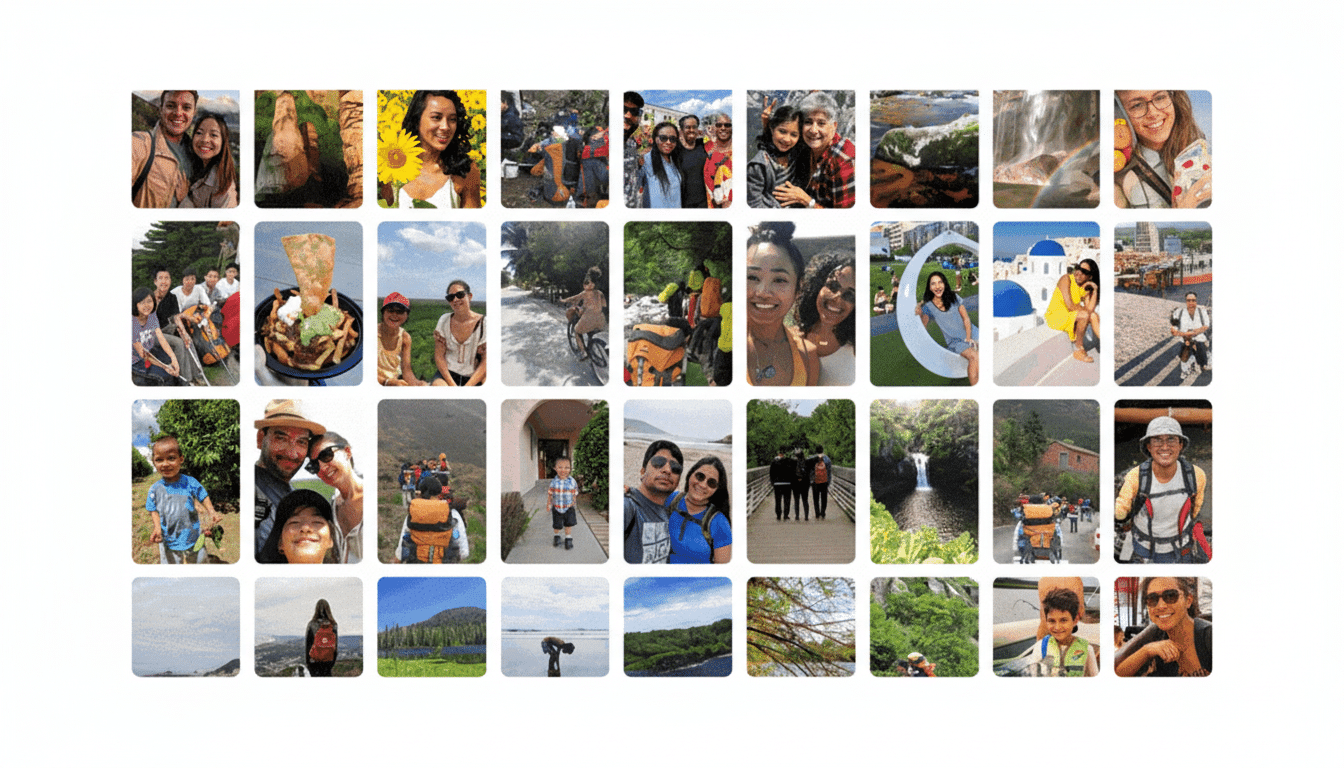 A grid of various travel photos, including people, landscapes, and food, all resized to a 16:9 aspect ratio and professionally enhanced.