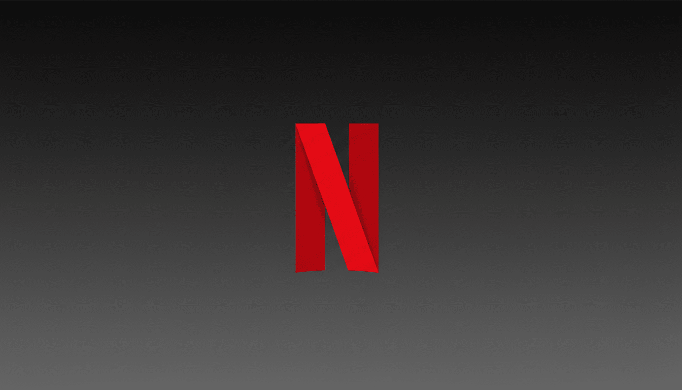 The Netflix N logo, a red, ribbon-like letter, centered on a dark gray background with a subtle gradient.