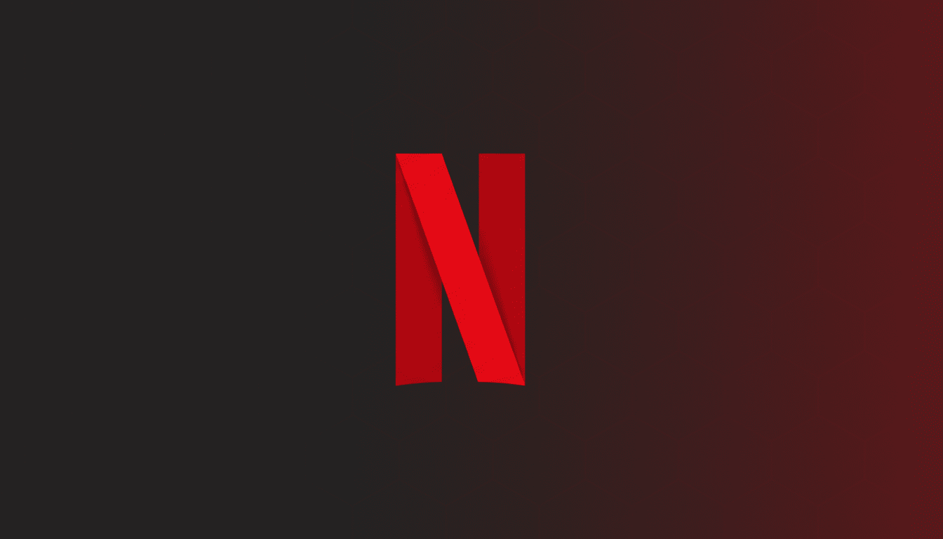 The Netflix N logo in red, centered on a dark gray background with a subtle hexagonal pattern and a red gradient on the right side.