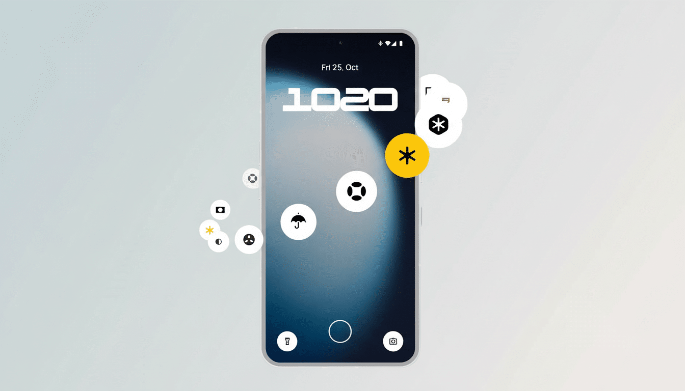 A smartphone displaying a camera interface with various icons floating around it, set against a professional flat design background with soft gradients.