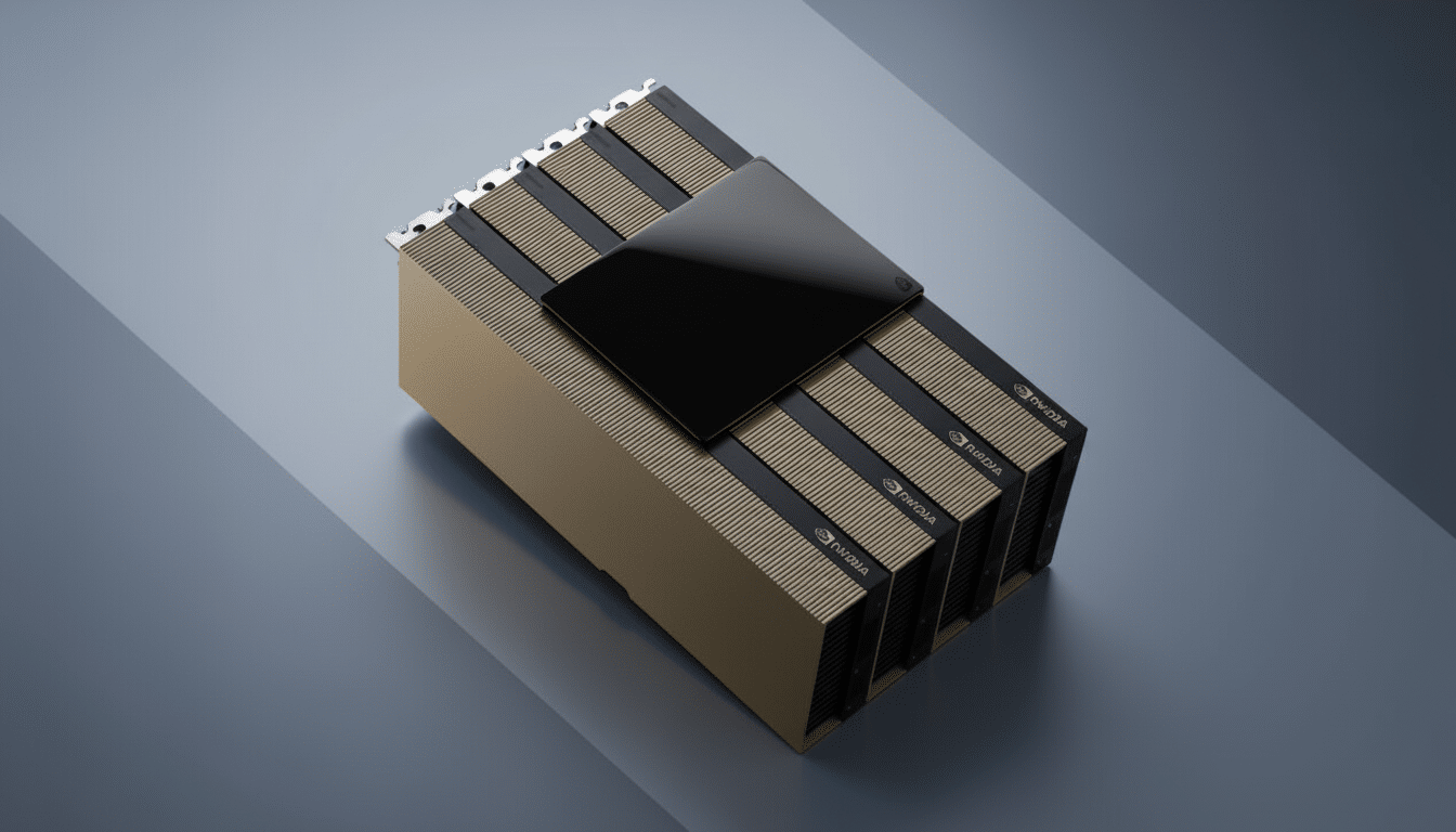 A professional, enhanced image of an NVIDIA GPU on a soft gradient background, resized to a 16:9 aspect ratio.