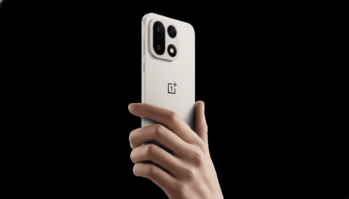 A hand holding a white smartphone with a black background, resized to a 16:9 aspect ratio.